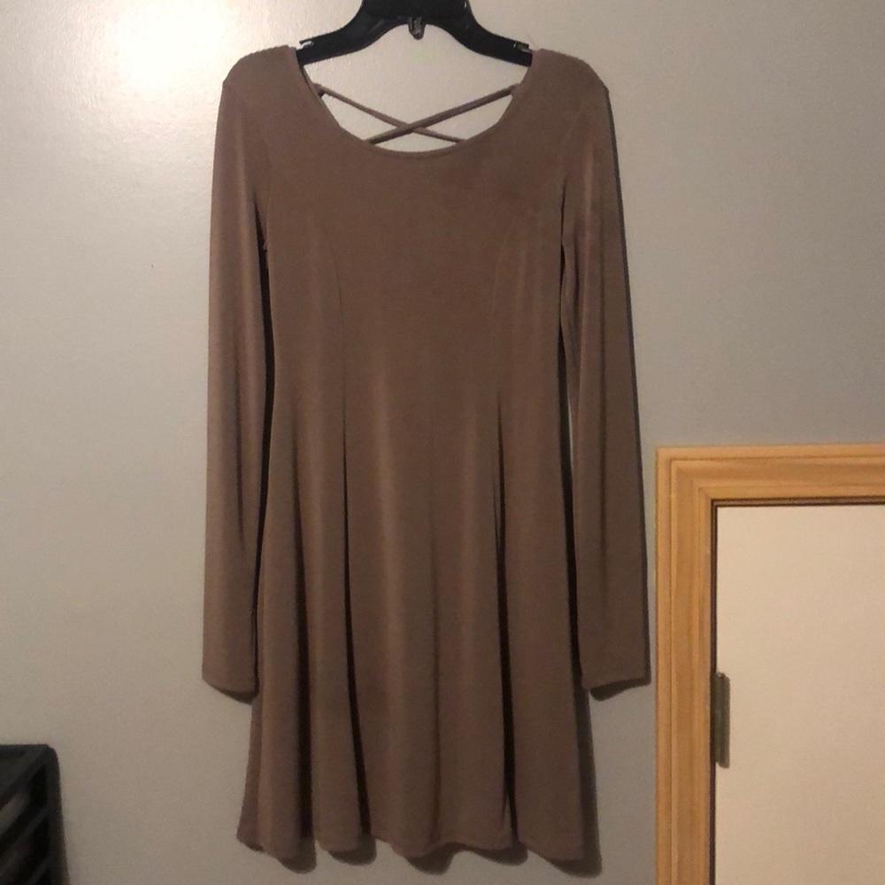 Tan cross back long sleeve dress